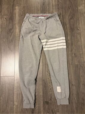 Thom Browne Grey Jogger Sweatpants with White Stripe Detail